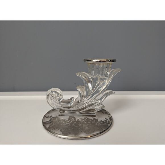 Vintage Fostoria Baroque Taper Candlestick Holder Floral Etched Base 1940's - Picture 3 of 7